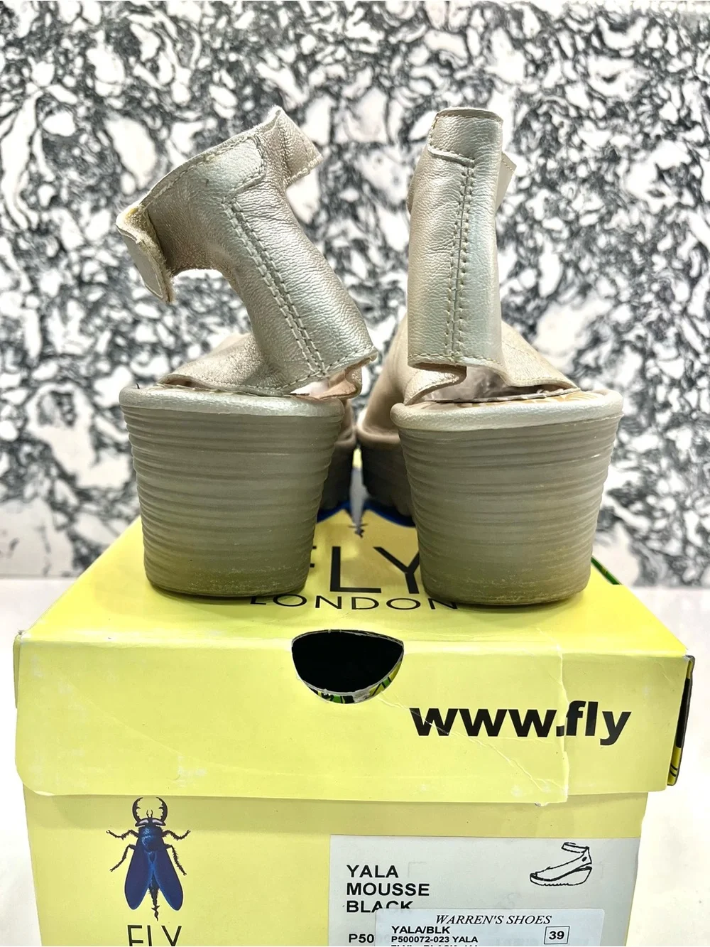 Fly London Cream Leather Platform Slingback Sandals